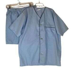 Vintage Sears Pajama Set Top Shorts Mens Size Medium Light Blue Polyester Blend